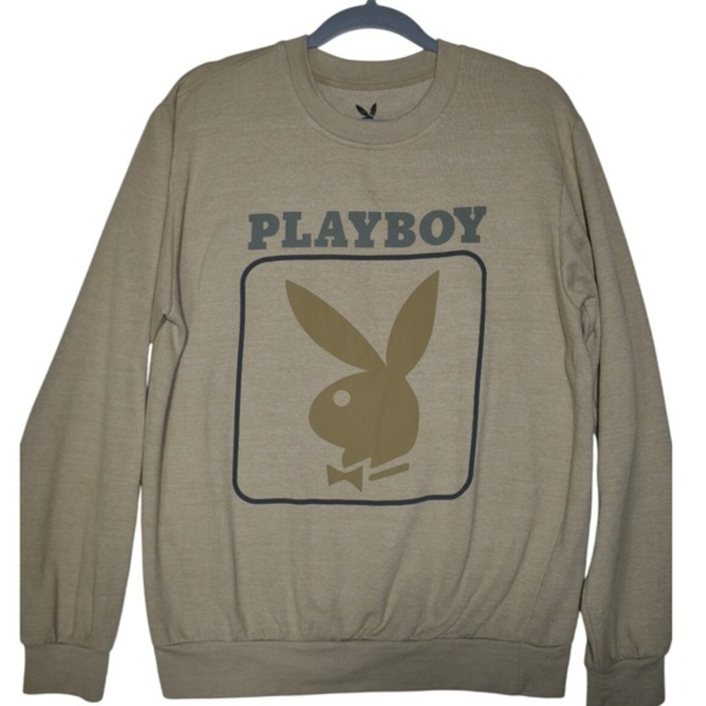 Playboy Crewneck Sweatshirt Bunny Logo Graphic Pullover Casual‎ Beige M